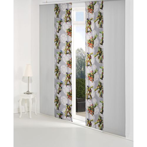 4004567333690 - Schiebegardine WIRTH Turtles Gr 1 grau B60cm H145cm Satin Polyester Gardinen Nickelodeon