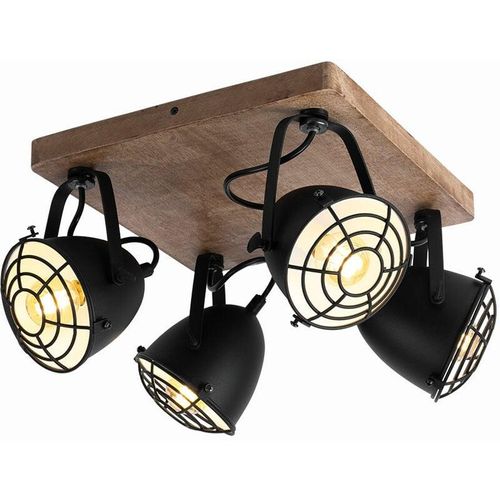 9002759490799 - Deckenlampe Holzlampe schwarz Esszimmerleuchte Landhaus Deckenstrahler 4 flammig schwenkbare Spotleiste Metall matt 4x E14 LxBxH 30x30x205 cm