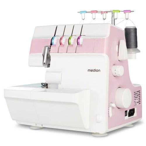 4061275230840 - MEDION Overlock-Nähmaschine MD 19169 Teleskopfadenführung Zubehör- Fach rosa B31cm H32cm T31cm Nähmaschinen 4 Fäden gleichzeitig Nähen mit 2 Nadeln Einstellbare Fadenspannung