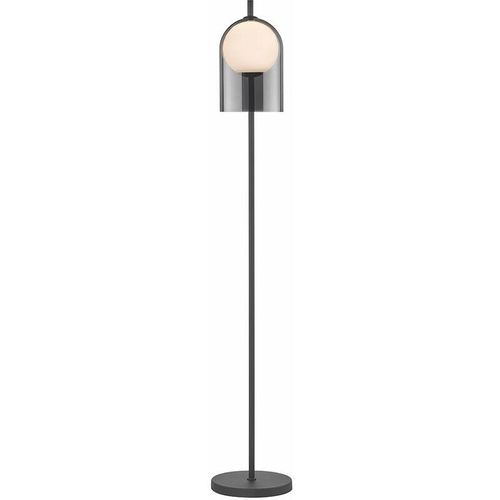 4003474390154 - Wofi - Stehleuchte schwarz Standlampe Glas Stehlampe Wohnzimmer Metall rauchfarben 1x E27 LxH 26 x 157 cm 11301