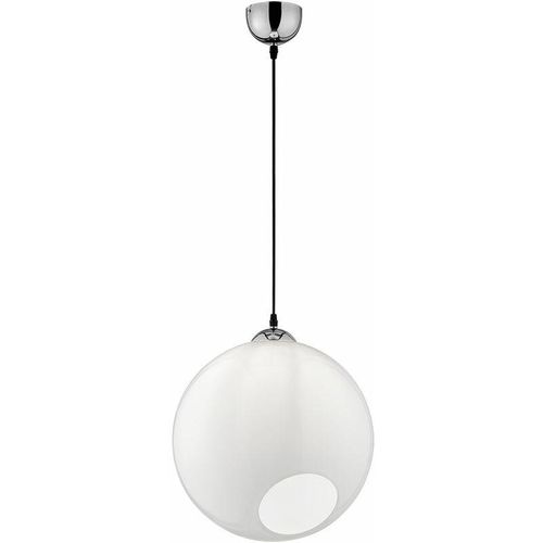 4059157203532 - Etc-shop - Hängelampe Pendelleuchte Glaskugel Chrom Deckenleuchte rund Esstischlampe mit seitlicher Öffnung weiß silber 1x E27 DxH 35x150 cm