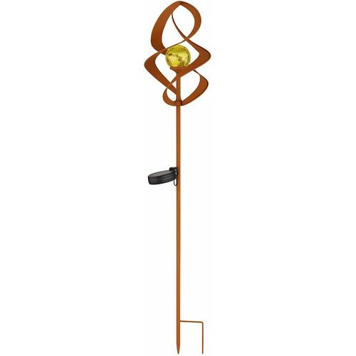 4059157286771 - Solarlampen für außen Garten Steckleuchte IP44 Akku Solarleuchten Garten Rotierend Metall rostfarben Glas amber crackle 1x led 3000K DxH 145x90cm