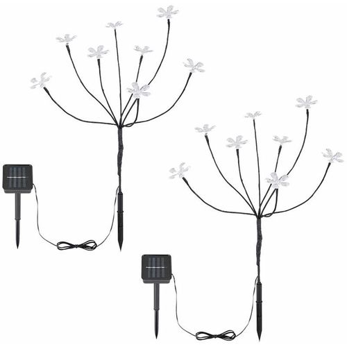 4059157315303 - Etc-shop - Solarleuchte Solarlampen für Außen Gartendeko Outdoor Solar Lampe mit bunte Blumen 8 Blüten Metall Glas 8x led h 62 cm 2er Set