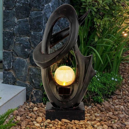 4059157315884 - Solarlampe für Außen Garten Deko Terrassen Lampe Außen Boden Solar Lampe Outdoor stehend mit Flammeneffekt Skulptur schwarz Crackle Glaskugel 1x