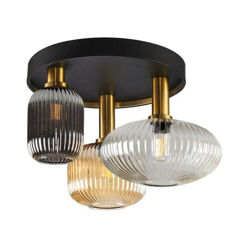 8435435333294 - Schuller Lighting - Schuller norma 3 Light Globe Deckenleuchte Schwarz Messing 3 Kristallschirme E27