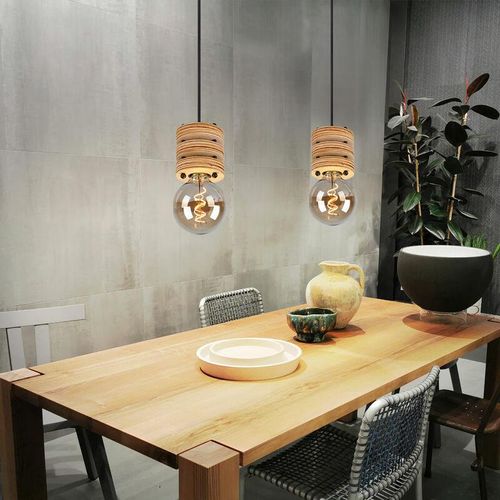 4059157355385 - Etc-shop - Pendelleuchte Holzlampe Esstischlampe Hängelampe Wohnzimmer Höhe anpassbar 1x E27 DxH 12x120 cm 2er Set