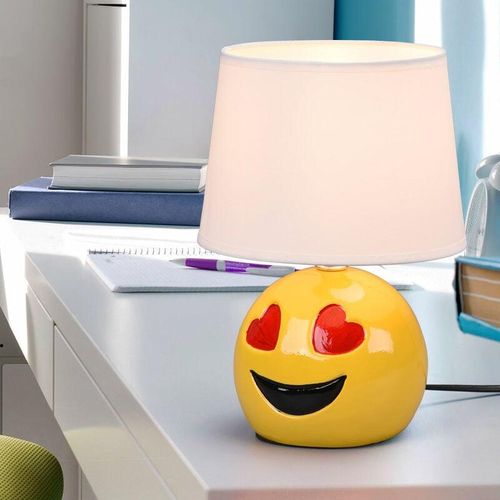 4059157343696 - Etc-shop - Keramik Tischlampe für Schlafzimmer Nachttischlampe Wohnzimmerlampe Tischlampe Modern Emoji mit Herzaugen gelb Textil weiß E14 Fassung 4059157343696 - Etc-shop - Keramik Tischlampe für Schlafzimmer Nachttischlampe Wohnzimmerlampe Tischlampe Modern Emoji mit Herzaugen gelb Textil weiß E14 Fassung