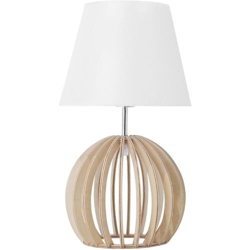 4260586358483 - Beliani - Tischlampe Weiß Holz 41 cm Stoffschirm Lampenfuß in Gitteroptik Kabel mit Schalter Landhausstil