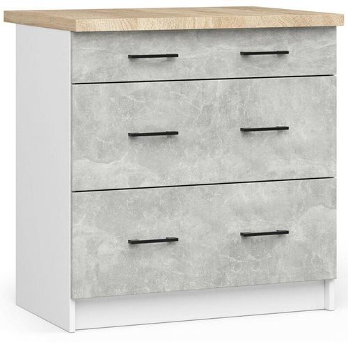 5907512214800 - Akord - Küchenschrank oliwia modular S80 Unterschrank mit Arbeitsplatte Weiß 80 cm 3 Schubladen Front Beton B80 x H85 x T46 cm