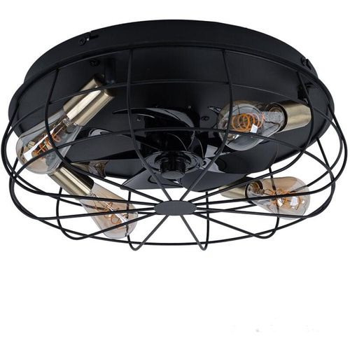 4251911759266 - Deckenventilator Deckenlampe Wohnzimmerleuchte Esszimmerlampe Metall schwarz 3 Geschwindigkeiten Fernbedienung Timer 4 Flammig E27 D 485 cm