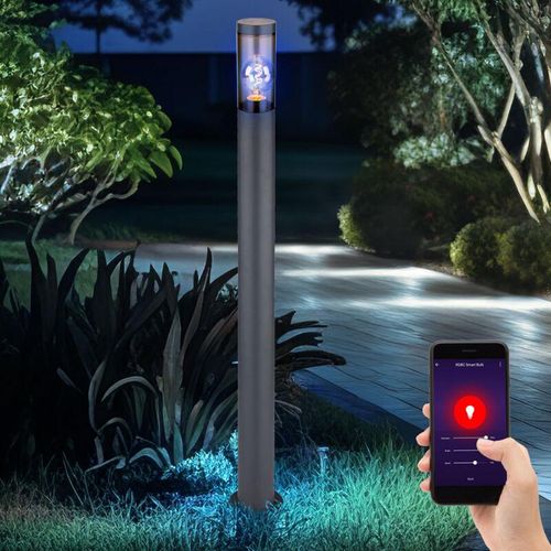 9007371503780 - - Smart led Wegeleuchte Pollerleuchte außen Gartenlampen anthrazit Außenstehlampe dimmbar rgb Farbwechsel App- und Sprachsteuerung Edelstahl