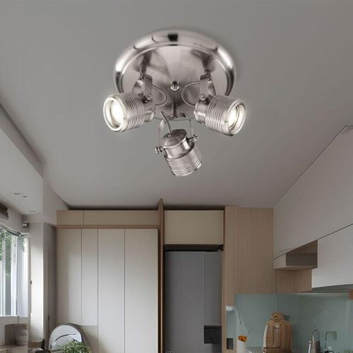 4059157385894 - Etc-shop - Deckenstrahler 3 Flammig Retro Lampe Wohnzimmer Decke 3er Spot Deckenleuchte rund schwenkbar Metall nickel matt 3x GU10 Fassungen DxH 4059157385894 - Etc-shop - Deckenstrahler 3 Flammig Retro Lampe Wohnzimmer Decke 3er Spot Deckenleuchte rund schwenkbar Metall nickel matt 3x GU10 Fassungen DxH