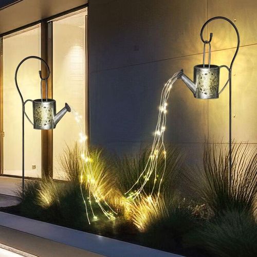 4036812005502 - Solar Steckleuchte Gießkanne Außen Gartenlampe im Gießkannen Design Stecklampe silber 24x led warmweiß h 94 cm Garten Balkon Wege Rasen 2er Set