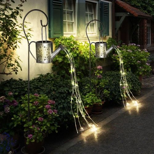 4036812005601 - Solar Steckleuchte Gießkanne Außen Gartenlampe im Gießkannen Design Stecklampe silber 24x led warmweiß h 94 cm Garten Balkon Wege Rasen 2er Set