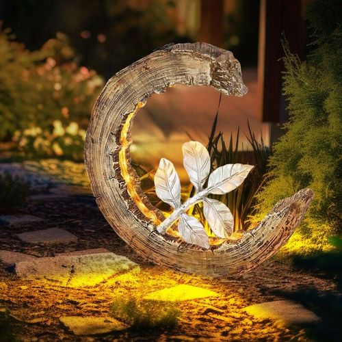 9007371508044 - - Solarleuchte Garten Holzoptik Gartendeko Solar Solarlampe Mond für Außen Zweig silber led 3000K warmweiß LxH 24x52 cm