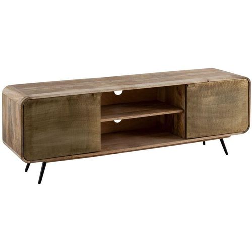 4251757723346 - Finebuy - Lowboard Mango Massivholz 160x55x41 cm TV-Kommode mit zwei punzierten Türen Design TV-Schrank Hoch Fernsehtisch Fernsehschrank Modern