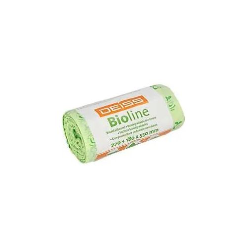 4001553712569 - DEISS BIOLINE Bioabfallsäcke 10 Liter ecovio® Biokunststoff Bio-Müllbeutel mit Tragegriff u Seitenfalte Maße (B+B x L) 220+180 x 550 mm 1 Rolle = 20 Beutel