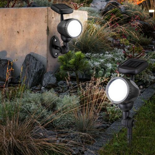 9007371507047 - Außenleuchte Solarlampe Solarleuchte Steckleuchte Lampe Garten IP44 Erdspieß Akku beweglicher Spot schwarz 1x led warmweiß LxH 85x17cm 2er Set