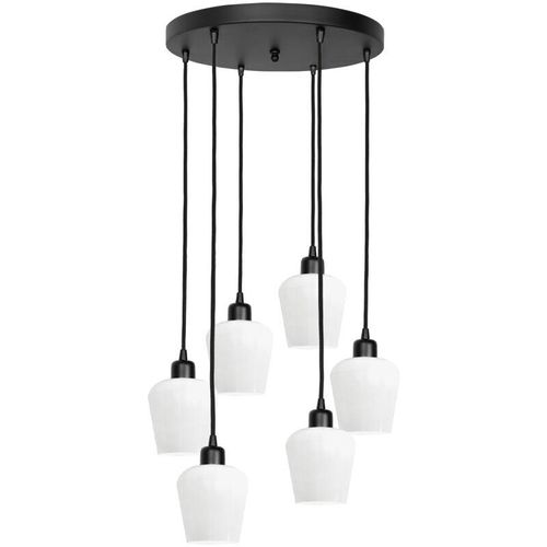 4255596681911 - Licht-erlebnisse - Hängelampe Messing massiv Glas ø 485 cm rund h max 1235 cm Schwarz matt Weiß E27 Vintage Design