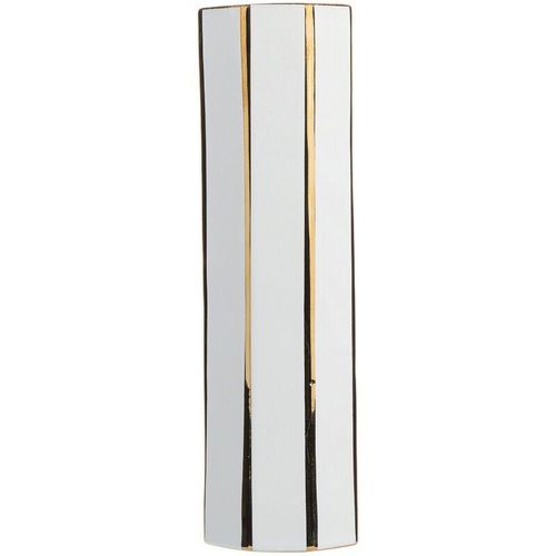 4260624117492 - Beliani - Blumenvase Weiß mit Gold Keramik 12 x 40 cm mit eckiger Grundfläche Vertikale Linien Modern