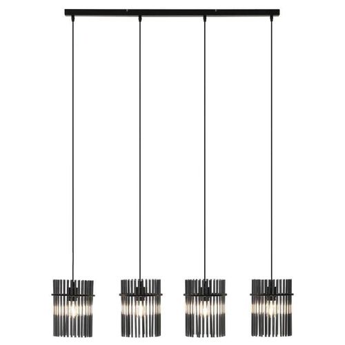 3666471080247 - Vente-unique - Hängeleuchte - Industrial Style - 4 Lampenschirme - Rauchglas - 110 x 140 cm - Schwarz - divo