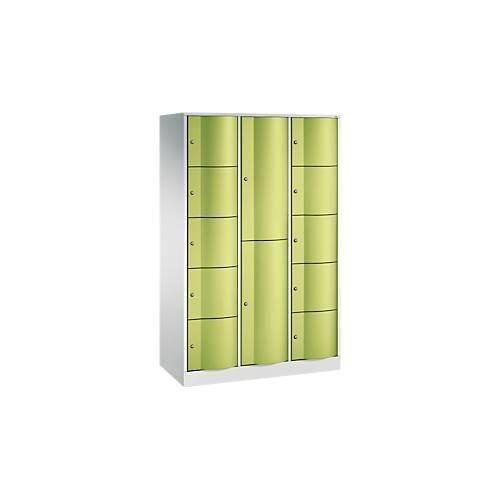 4065714509917 - Kombi-Schließfachschrank Resisto 3 Abteile 12 Fächer B 1148 x T 540 x H 1950 mm Lichtgrau Clowngrün 4065714509917 - Kombi-Schließfachschrank Resisto 3 Abteile 12 Fächer B 1148 x T 540 x H 1950 mm Lichtgrau Clowngrün
