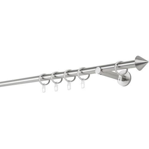 4066866122092 - Ondeco - Gardinenstange auf Maß 20mm Spitze 1-lauf Vorhangstange Wandträger 12cm Stilgarnitur mit Ringen für Vorhänge - Edelstahl-Optik - 180cm 4066866122092 - Ondeco - Gardinenstange auf Maß 20mm Spitze 1-lauf Vorhangstange Wandträger 12cm Stilgarnitur mit Ringen für Vorhänge - Edelstahl-Optik - 180cm