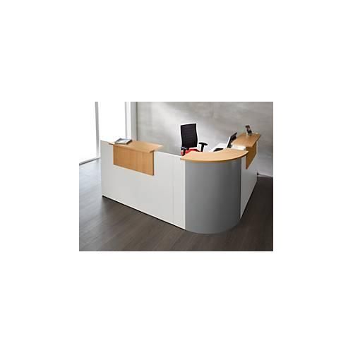 4250510933190 - Winkeltheke Come-In rund L 2125 x B 2525 mm weiß 3 Ablagen in Buche-Dekor Eckelement alusilber 4250510933190 - Winkeltheke Come-In rund L 2125 x B 2525 mm weiß 3 Ablagen in Buche-Dekor Eckelement alusilber