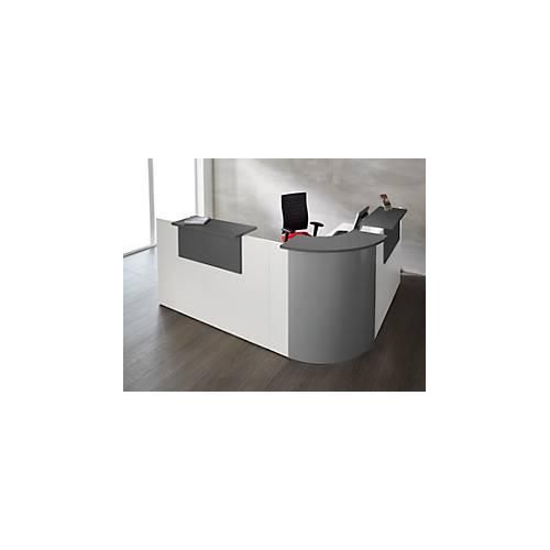 4250510933282 - Winkeltheke Come-In rund L 2125 x B 2525 mm weiß 3 Ablagen in Graphit Eckelement alusilber 4250510933282 - Winkeltheke Come-In rund L 2125 x B 2525 mm weiß 3 Ablagen in Graphit Eckelement alusilber