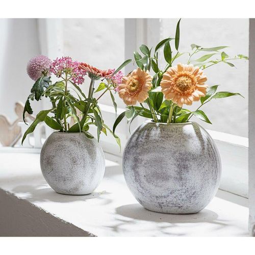 4260757272891 - Dekoleidenschaft - 2x Dekovase White mdf weiß im Shabby Look für Trockenblumen Vasenset bauchige Vase Blumenvase