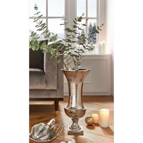 4260757278923 - Dekoleidenschaft - Vase Maison 49 cm hoch aus Aluminium in silber im Antik Look große Bodenvase Blumenvase Dekovase