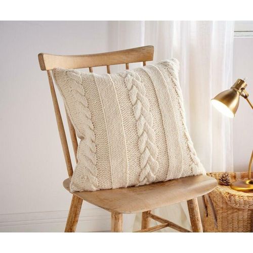 4260757270736 - Dekoleidenschaft - Kissenhülle Strick mit Zopfmuster beige 45x45 cm Kissenbezug Zierkissenbezug