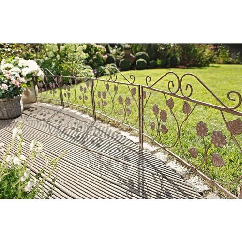 4260430248120 - Dekoleidenschaft - Steckzaun Blume aus Metall braun 57x45 cm Dekozaun Gartenzaun Beetzaun Beeteinfassung Zierzaun