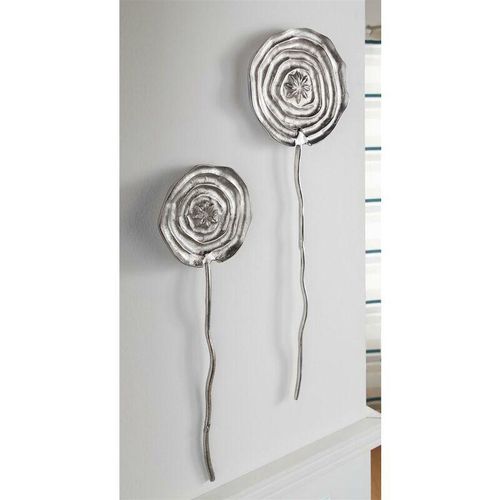 4260693422589 - Dekoleidenschaft - 2x Wanddeko Blume aus Aluminium silber Wandschmuck Wandbild Metalldeko Wandskulptur Metallbild