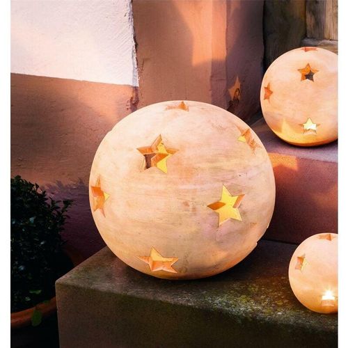 4260482660895 - Dekoleidenschaft - Dekokugel Sterne aus Terracotta ø 30 cm Windlicht Kerzenhalter Gartenkugel Gartendeko für Draußen