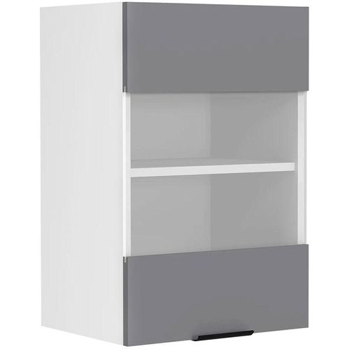 4051814429675 - Küchenschrank Breite 40 cm Glastür Hängeschrank Küche Wandschrank Küchenmöbel Fasola (Farbe Weiß   Anthrazit)