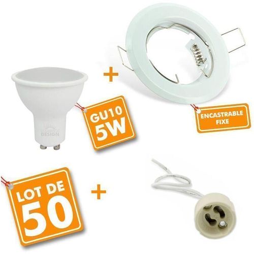 3700710834502 - Arum Lighting - 50 Spot led encastrable complet blanc Fixe avec Ampoule GU10 5W Eq 50W Température de Couleur Blanc Froid 6000K