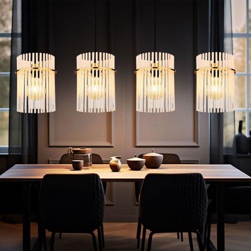 9007371502110 - - Hängeleuchte Pendellampe Glasstäbe Esszimmerleuchte Deckenleuchte Wohnzimmerlampe gold klar opal Metall 4x E27 Fassung h 140 cm