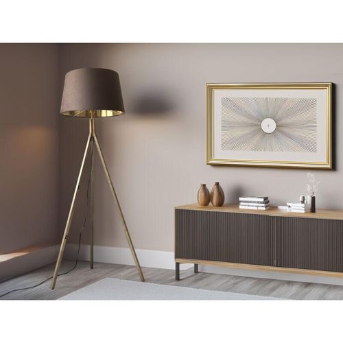 4262442797092 - Meinewunschleuchte - Stehlampe mit Dreibein aus Holz Samtschirm Braun Gold Höhe 157cm