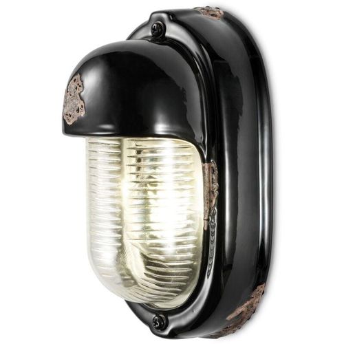 4255596706256 - Licht-erlebnisse - Wandlampe Keramik Glas h 24 cm Schwarz Shabby Antik E27 Maritim Keramikleuchte