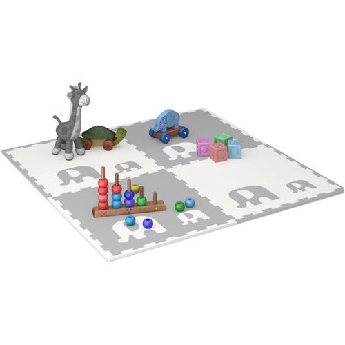 4052025502652 - Relaxdays - Puzzlematte 12tlg Baby Spielmatte mit Rand Elefanten schadstofffreier Schaumstoff Kindermatte weiß grau