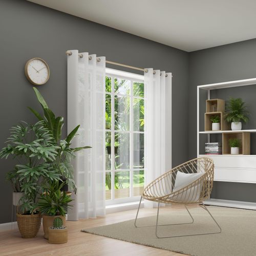 4006470555763 - Vorhang NEUTEX FOR YOU Kiss weiß (wollweiß) Gardinen 100cm Ösen 350cm Polyester Ösenschal mit Metallösen Breite 142 cm nach Maß B350cm H100cm