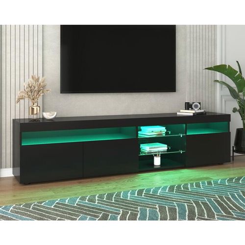 0755793389893 - Merax - Schwarz moderner TV-Schrank helles Panel variable LED-Beleuchtung Wohn- und Esszimmer 180cm