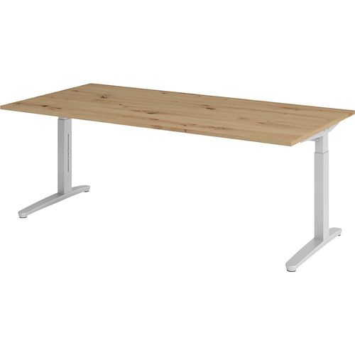 4032062192962 - ANNY - Schreibtisch mit C-Fußgestell höhenverstellbar 650 - 850 mm Breite 2000 mm alusilber   Asteiche kaiserkraft
