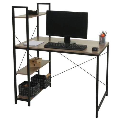 4057651582801 - Schreibtisch mit Regal MCW-K81 Laptoptisch Bürotisch Arbeitstisch 100x60cm Metall MDF ~ grau-braun