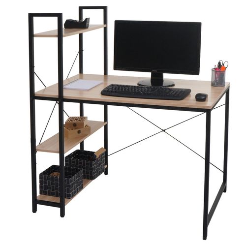 4057651582795 - Schreibtisch mit Regal MCW-K81 Laptoptisch Bürotisch Arbeitstisch 100x60cm Metall Holz ~ natur
