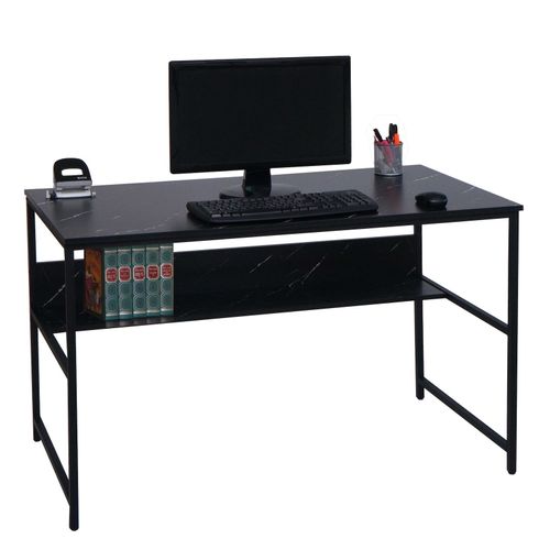 4057651581392 - Schreibtisch MCW-K80 Bürotisch Computertisch Arbeitstisch Ablage Metall MDF 120x60cm ~ Marmor-Optik schwarz