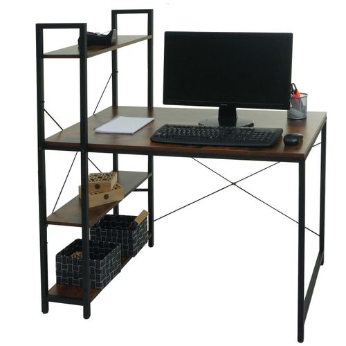4057651602035 - Schreibtisch mit Regal MCW-K81 Laptoptisch Bürotisch Arbeitstisch 100x60cm Metall MDF ~ braun