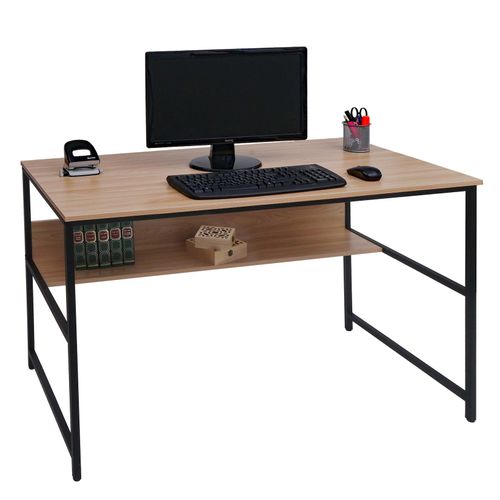 4057651581101 - Schreibtisch McW-K80 Bürotisch Computertisch Arbeitstisch Ablage Metall MDF 120x60cm ~ natur