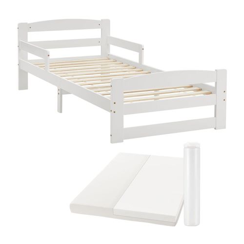 4260565527800 - Jugendbett Arona 90x200 cm mit Matratze - Bettgestell aus Massivholz in Weiß - Einzelbett mit Rausfallschutz - Stauraum unter dem Bett - Juskys 4260565527800 - Jugendbett Arona 90x200 cm mit Matratze - Bettgestell aus Massivholz in Weiß - Einzelbett mit Rausfallschutz - Stauraum unter dem Bett - Juskys